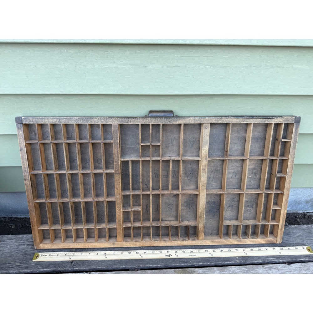 Hamilton Vintage Printers Drawer Wood Miniature Tray Shadow Box Wall Decor 32x17